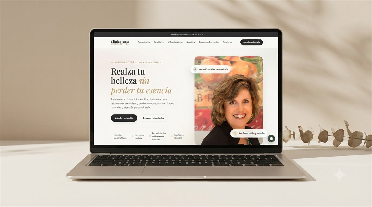 Mockup de la landing page demostrativa Clínica Aura en una computadora portátil