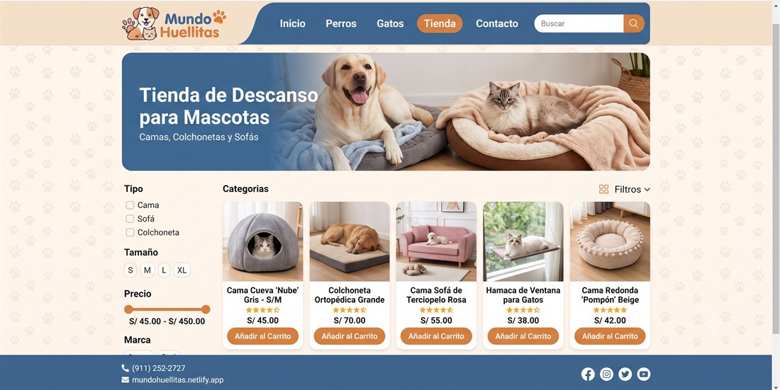 Vista previa de la tienda en línea ficticia Mundo Huellitas.